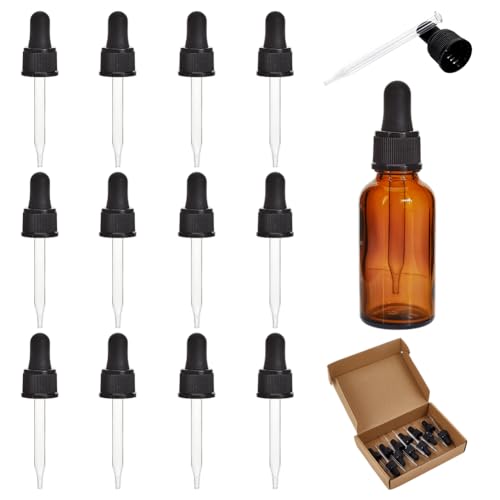 PH PandaHall 18-410 Glass Eye Droppers, Set of 12 Essential Oil Droppers Pressure Rotating Cover Oil Droppers Pipettes Roller Tops for Dropper Bottles, Perfume, 9.5x2.18cm, Inner diameter 1.77cm - color: Fit for 3" long bottle