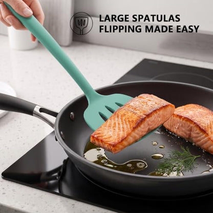 Coukre 3 Pack Silicone Spatula Set, Heat Resistant to 500°F, BPA-Free - color: PureAquaGreen