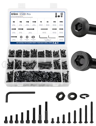 1500PCS M4 Screws Assortment Kit, 12.9 & 10.9 Grade Alloy Steel Socket Head Cap & Button Head Screws with Hex Nuts, Flat & Spring Lock Washers, Metric Bolt Set S2.5 & S3 Hex Key Included, Black Oxide - size: M4 1500pcs