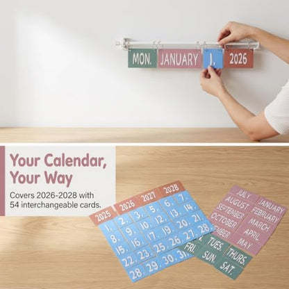 Flip Calendar Bulletin Board for Classroom Adjustable Calendar Holder Teacher School Decor with 54 Date Cards 2026-2028