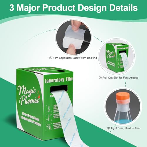 Paraffin Lab Sealing Film and Grafting Tape, 1.2 in x 591 in Self-Sealing Wrap for Plant Grafting, Petri Dishes, Test Tubes and Lab Use, BM-PSF-992, No Cutting Required