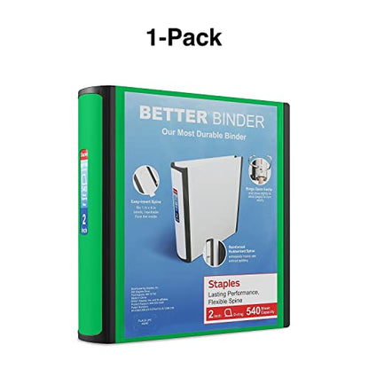 Staples Heavy-Duty 2-Inch D-Ring Binder, Green, Holds 540 Sheets - color: Green, size: 2-Inch