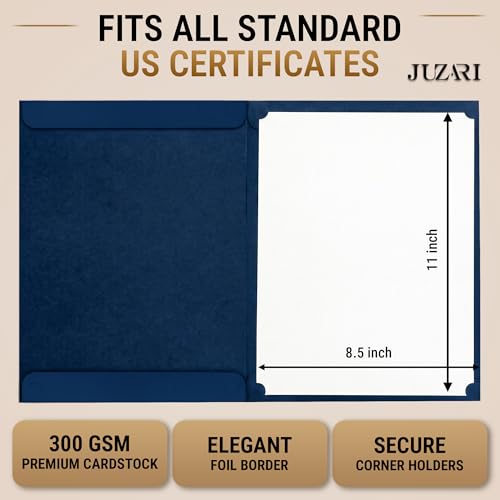 30 Pack Double Sided Certificate Holders 8.5x11 Blue - Heavyweight 300gsm Cardstock Diploma Holder - Dual Certificate Folder Letter Size Award Certificate for Graduation with Gold Foil Diploma Cover - color: Blue-gold, size: 30 Pack