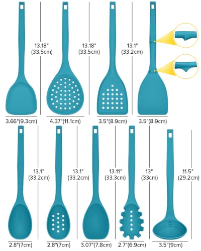 BUNDLEPRO Silicone Cooking Utensils Set, 9 Pcs Kitchen Utensils, One-Piece - color: Blue
