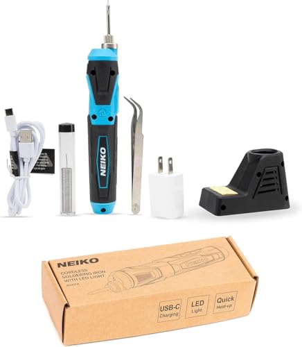 NEIKO 40421A Wireless Soldering Tool, Mini USB Rechargeable Solder Iron Pen, Rapid Heat 356-750°F (180-400°C), Electrical Soldering Set, LED, 4V Lithium-Ion Battery, Cordless Design - style: Cordless Soldering Kit
