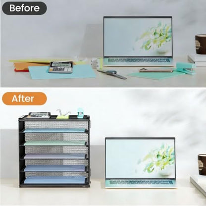 6 Tier Paper Organizer with Handle for Desk,Black with Closed top - color: Black 2