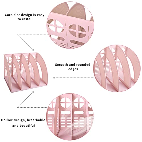 SAYEEC Sturdy Magazine Holder 4 Compartments Plastic Desktop File Organizer File Dividers Office Organizer Storage Document Magaizne Rack Display Box (Pink) - color: Pink-4 Sections