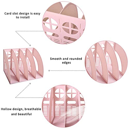 SAYEEC Sturdy Magazine Holder 4 Compartments Plastic Desktop File Organizer File Dividers Office Organizer Storage Document Magaizne Rack Display Box (Pink) - color: Pink-4 Sections