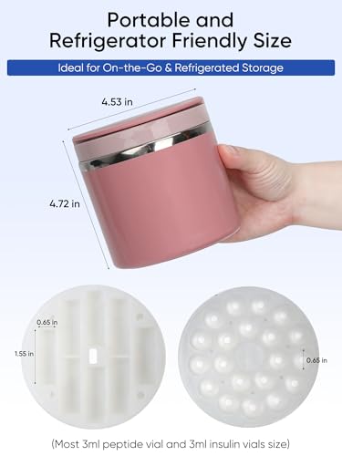 3ml Peptide Case for Fridge & Travel, 28-Slot Insulated Stainless Steel Jar - color: Pink