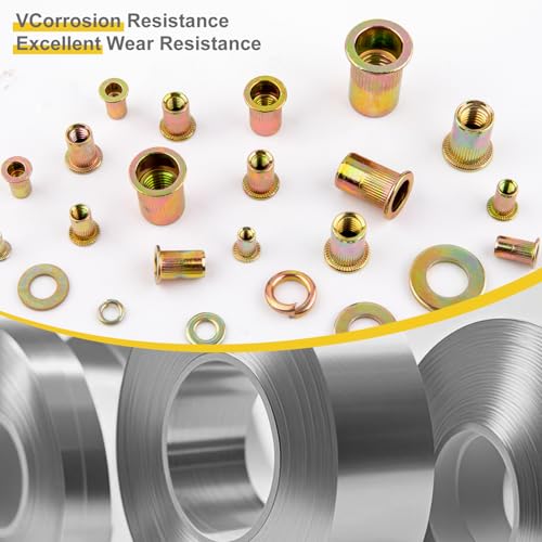 Rivet Nut Kit– Heavy Duty Rivet Nuts, Yellow Zinc Plating for Outdoor, Durable Storage Case (M3 M4 M5 M6 M8 M10 M12-1676PCS) - size: M3 M4 M5 M6 M8 M10 M12-1676PCS
