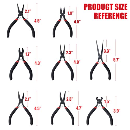 WISEUP 8-Piece Mini Pliers Set, for Crafting, Electronics & Jewelry Making