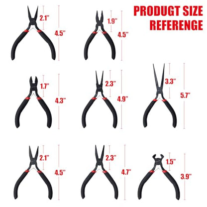 WISEUP 8-Piece Mini Pliers Set, for Crafting, Electronics & Jewelry Making