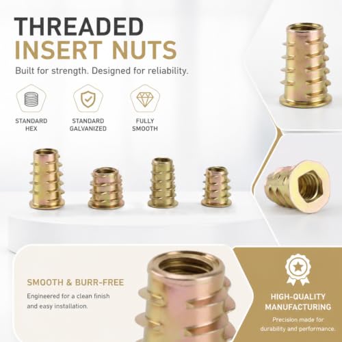 Hex Socket Wood Threaded Inserts 230Pcs,M4/M5/M6/M8/M10 Furniture Fasteners