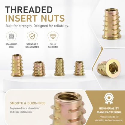 Hex Socket Wood Threaded Inserts 230Pcs,M4/M5/M6/M8/M10 Furniture Fasteners