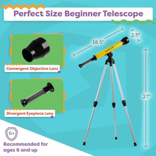 Telescope for Kids with Tripod - 40mm Beginner Optical Viewer with Adjustable Stand and 30x Magnification for Science and Astronomy by Hey Play