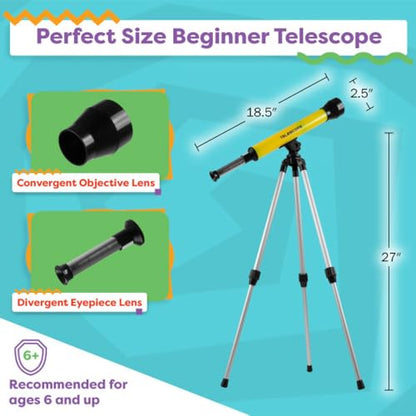 Telescope for Kids with Tripod - 40mm Beginner Optical Viewer with Adjustable Stand and 30x Magnification for Science and Astronomy by Hey Play