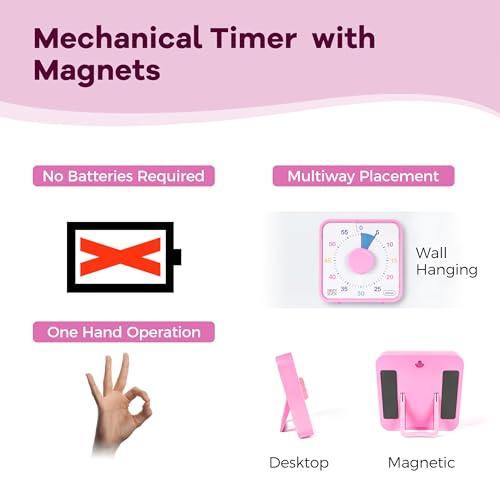 TWENTY5 SEVEN 7.5-Inch Visual Timer, Battery-Free 60-Minute Countdown Clock - color: Ombre Pink Macarons
