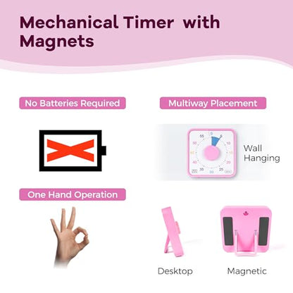 TWENTY5 SEVEN 7.5-Inch Visual Timer, Battery-Free 60-Minute Countdown Clock - color: Ombre Pink Macarons