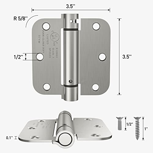HOSOM 3 Pack Self Closing Door Hinges 3.5 Inch Spring Hinge, Brushed Nickel - color: Brushed Nickel-5/8'', size: 3.5" 3 Pack