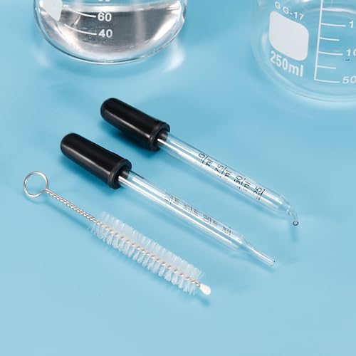 Eye Dropper Kit, 1 Set 1ml Glass Straight Tip Graduated Ear Dropper with Rubber Bulb Cleaning Brush for Transfer Liquids for Dose and Measurement, Clear