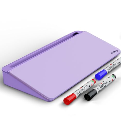 Chalkola Lavender Glass Desktop Whiteboard with Storage + 3 Markers - color: Lavender
