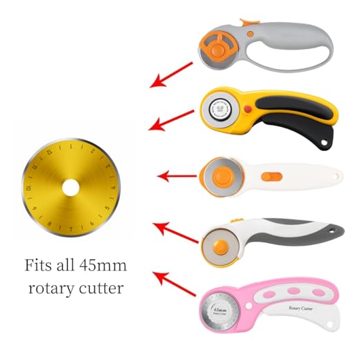 AMASEWART 45mm Titanium Coated Rotary Cutter Blades Fits Fiskars Olfa, Replacement Rotary Blade for Fabric, Quilting, Sewing and Arts & Crafts, Pack of 15 - size: 45mm Titanium