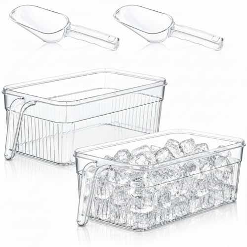 Havawish Ice Storage Bin and Flexible Scoop Set Plastic Freezer Bin - color: White, size: 12.6 x 6.3 x 4.33 in, style: Stripe
