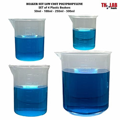 Beaker Set Low-Cost Polypropylene Plastic Set of 4 Beakers (50-100-250-500)