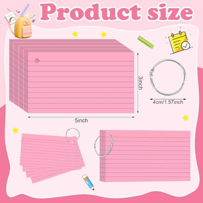 200 Count Pink Index Cards 3x5 Inch Flash Cards Note Cards with Ring - color: Pink-200 Count, size: 3x5