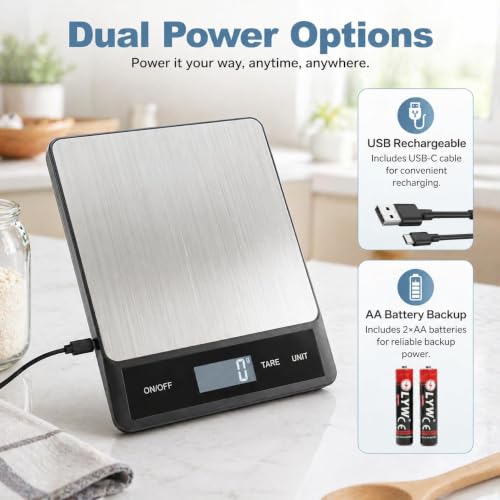 33LB/15KG Digital Kitchen Scale, USB Rechargeable Stainless Steel