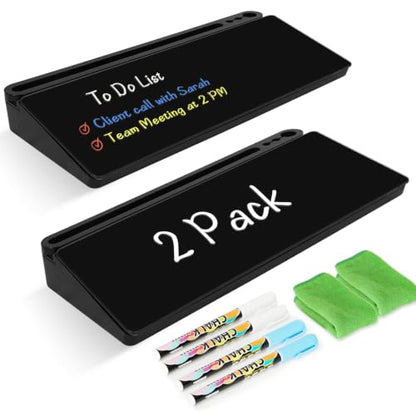 2 Pack Desktop Glass Whiteboard with Storage, Desk White Board Stand Black - color: Organizer-black (2-pack)