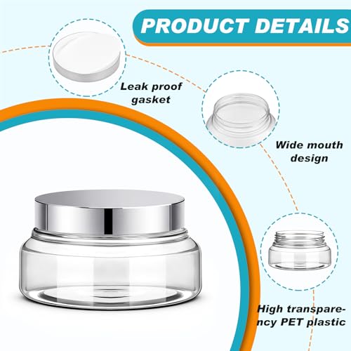 24 Pack Plastic Cosmetic Jars with Lids Label, 5 oz, Clear,Silver - color: Clear,Silver, size: 5 oz