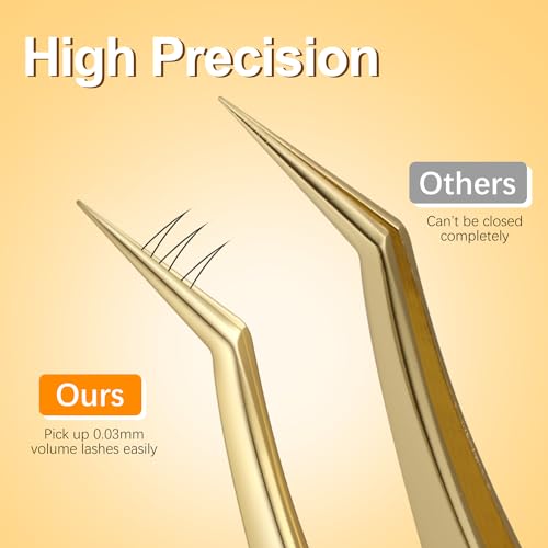 MORGLES Golden Lash Tweezers Set, 5 PCS Professional Eyelash Tweezers - color: Golden