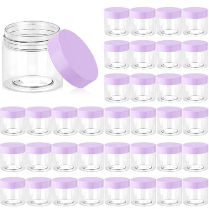 Eternal Moment 36 Pack 2 OZ Plastic Jars Clear Cosmetic Container with Lids - color: Purple Lid, size: 2 Ounce
