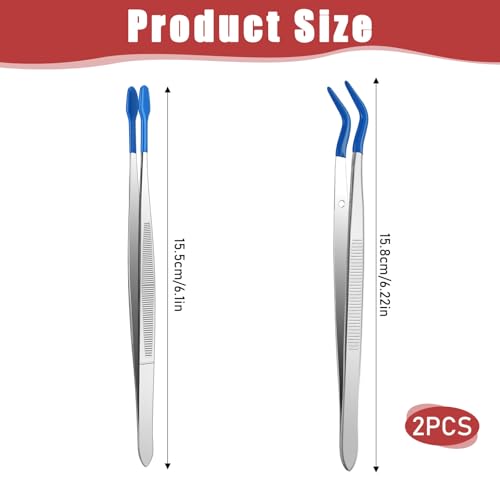 Rubber Tipped Tweezers, 2 Pcs PVC Coated Craft Tweezers - color: Blue
