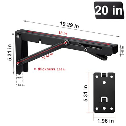 20 inch Folding Shelf Brackets, 2 Pack Detachable Heavy Duty - size: 20 Inch