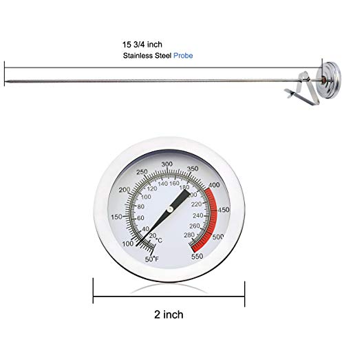 Deep Fry/Candy/Turkey Thermometer with Clip&15 inch stem - Professional Kitchen Pot Fryer,Stainless Steel Fry Oil Thermometer for Frying,Oil,Candy and Meat Cooking