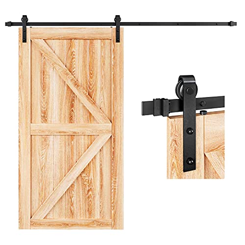 EaseLife 8 FT Sliding Barn Door Hardware Track Kit,Basic J Pulley,Slide Smoothly Quietly,Easy Install (8FT Track Kit for 40"~48" Wide Single Door) - size: 8FT