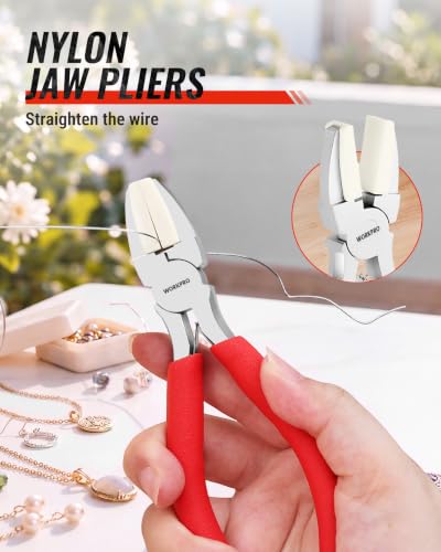 WORKPRO Jewelry Pliers Set, 7-Piece Jewelry Making Tools Kit with Pouch - color: Red