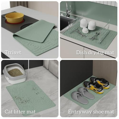 OHMO Galaxy Pet Feeding Mat, 18.9x11.8 Silicone Cat Food Mat, Sage Green - color: Sage Green, size: 18.9"L x 11.8"W
