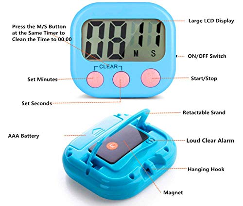 Digital Kitchen Timer, Big Display Screen, Loud Alarm, Strong Magnetic Backing Stand, Cooking Baking Kids Classroom Teacher Game Timers, Minute Seconds Count Up Countdown and Simple Operation(4 Pack)