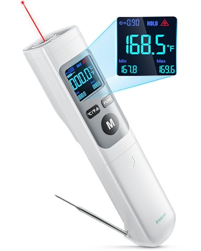 ERICKHILL Infrared Thermometer Gun with Meat Probe, 2-in-1 Temperature Gun with Laser for Cooking, Thermometer Gun for Grill, Pizza, Meat, BBQ, HVAC
