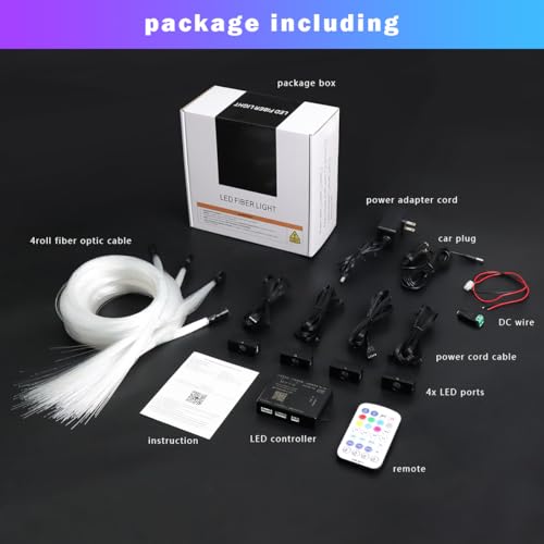 AZIMOM Split Starlight Headliner Kit 1800pcs 0.02in 6.5ft, 2026 Updated 4Color Fiber Optic Light Sound-Activated APP& Remote Control Starlight Engine End Glow Fiber Strands - size: 1800pcs*0.02in*6.5ft