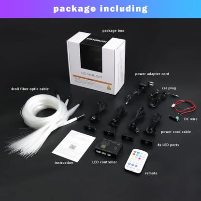 AZIMOM Split Starlight Headliner Kit 1800pcs 0.02in 6.5ft, 2026 Updated 4Color Fiber Optic Light Sound-Activated APP& Remote Control Starlight Engine End Glow Fiber Strands - size: 1800pcs*0.02in*6.5ft