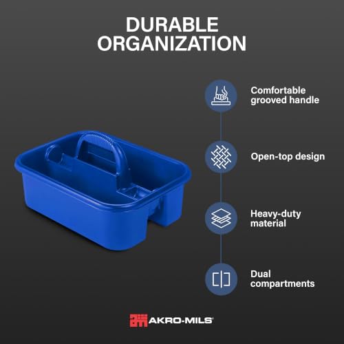 Akro-Mils 09185 Plastic Tote Tool & Supply Cleaning Caddy with Handle, (18-3/8-Inch x 13-7/8-Inch x 9-Inch), Blue (09185BLUE) - color: Blue