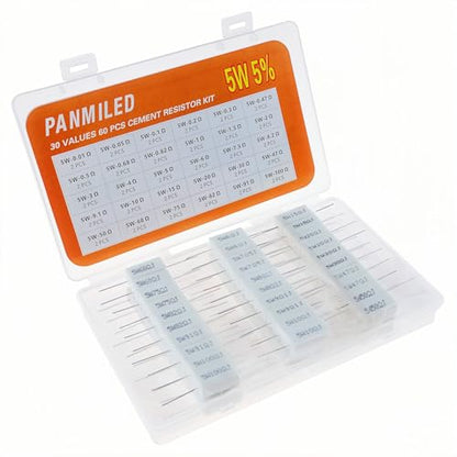 30 Values 60 Pieces Cement Resistor KIT 5W (0.01 Ohm - 100 Ohm) - style: 0.01 ohm-100 ohm 60PCS