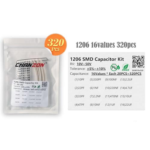 Chanzon 1206 SMD Capacitor Kit 16 Values*20Pcs=320Ppcs 10pF-22uF - 10V-50V