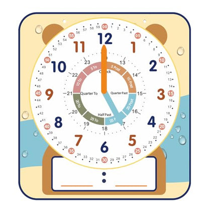 ANCOMEDO Large 12" Magnetic Writable Dry Erase Teaching Clock with Cute Style, Teaching Demonstration Clock for Kids Learning Practice Time for Home School Classroom Supplies (12" x11"-Beige) - style: Beige-1pack