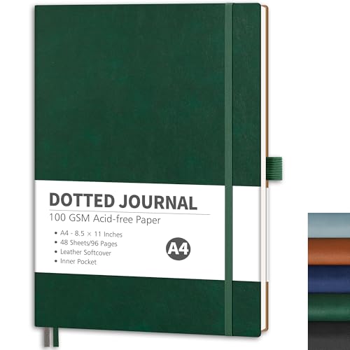 RETTACY Dotted Journal Notebook, 96 Pages, A4 Large Size (8.5'' x 11'') - color: Dark Green, style: Dotted
