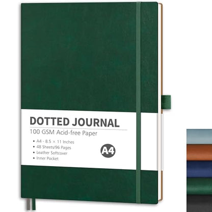 RETTACY Dotted Journal Notebook, 96 Pages, A4 Large Size (8.5'' x 11'') - color: Dark Green, style: Dotted